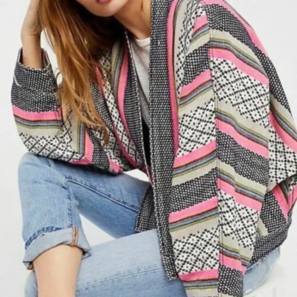 Free People Pink Multi Striped Dolman jacket Open-Front - Picture 2 of 8